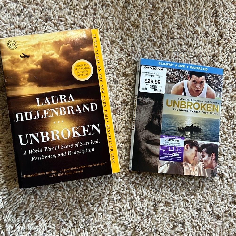 Like new/lightly used “Unbroken” book & Blu-ray/DVD combo set!
